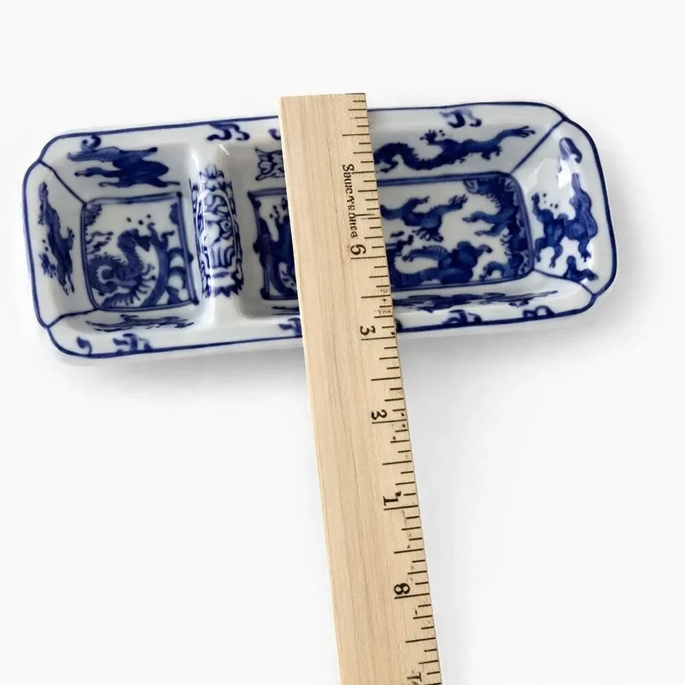 Chinese Porcelain Republic Period Blue & White Dragon Ink Stand / Brush Rest Jin